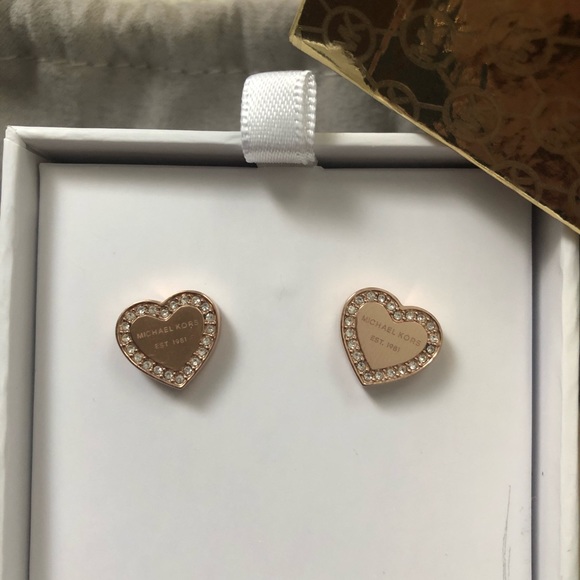 Michael Kors Crystal Heart Shaped Logo Studs - Picture 2 of 7